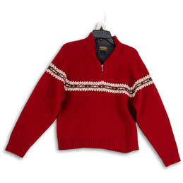 Mens Red Long Sleeve Quarter Zip Christmas Pullover Sweater Size Medium
