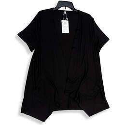 NWT Womens Black Short Sleeve Asymmetric Hem Open Front Cardigan Size L