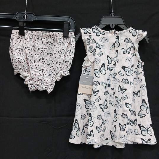 NWT Girls Pale Pink Butterfly Print Fit And Flare Dress With Bloomer Size 6-9 M image number 2