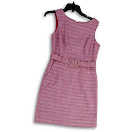 Womens Pink White Waist Belt Sleeveless Back Zip Short Shift Dress Size 6P