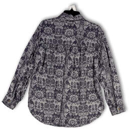 Womens Gray Blue Floral Collared Long Sleeve Pocket Button-Up Shirt Size M alternative image