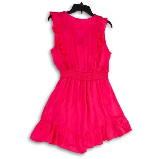 NWT Womens Pink V-Neck Ruffle Faux Wrap Fit and Flare Dress Size Large image number 2