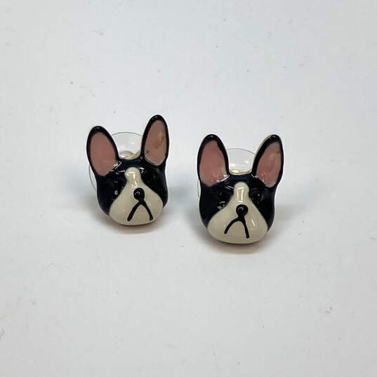 Designer Betsey Johnson Gold-Tone Enamel Bulldog Stud Earrings w/ Box image number 3