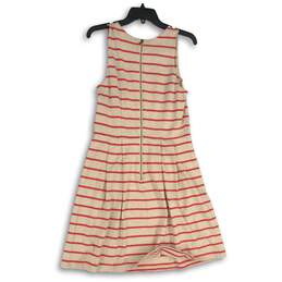 Loft Womens Pink Beige Striped Round Neck Back Zip A-line Dress Size 10 alternative image