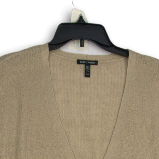 Womens Beige Knitted Sleeveless Button Front Cardigan Sweater Size X-Large image number 3