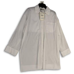NWT Womens White Oversized Long Sleeve Collared Button-Up Shirt Size Small