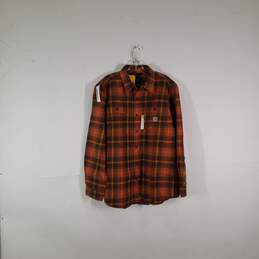 NWT Mens Plaid Flannel Loose Fit Collared Long Sleeve Button-Up Shirt Size Large