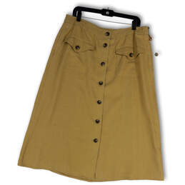 Womens Tan Button Front Pockets Knee Length Regular Fit A-Line Skirt Sz 14
