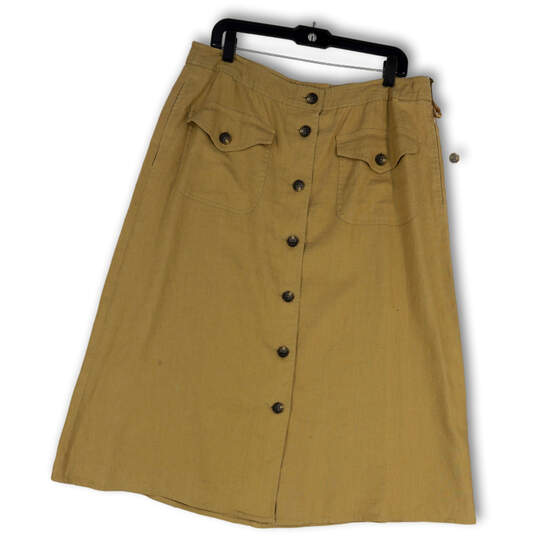 Womens Tan Button Front Pockets Knee Length Regular Fit A-Line Skirt Sz 14 image number 1