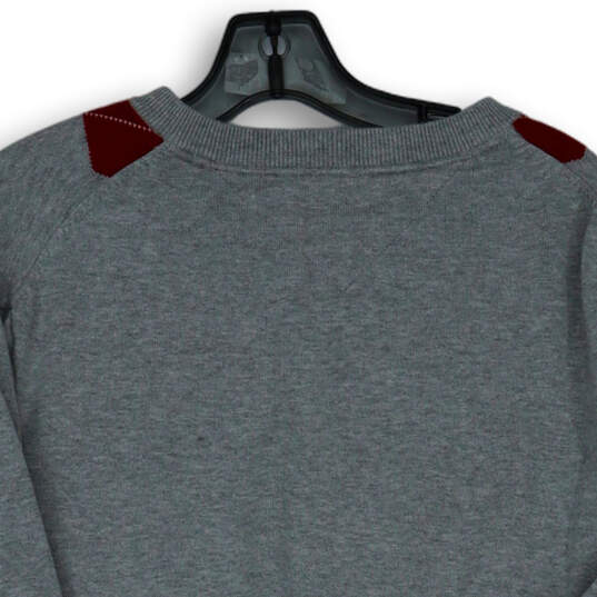 Mens Gray Knitted Long Sleeve V-Neck Argyle Pullover Sweater Size Large image number 4