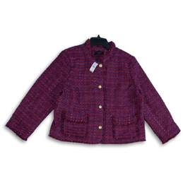 NWT Talbots Womens Purple Red Tweed Long Sleeve Button Front Jacket Size 16P