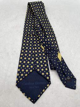 Mens Navy Blue Yellow Printed Adjustable Pointed Necktie T-0528659-J alternative image