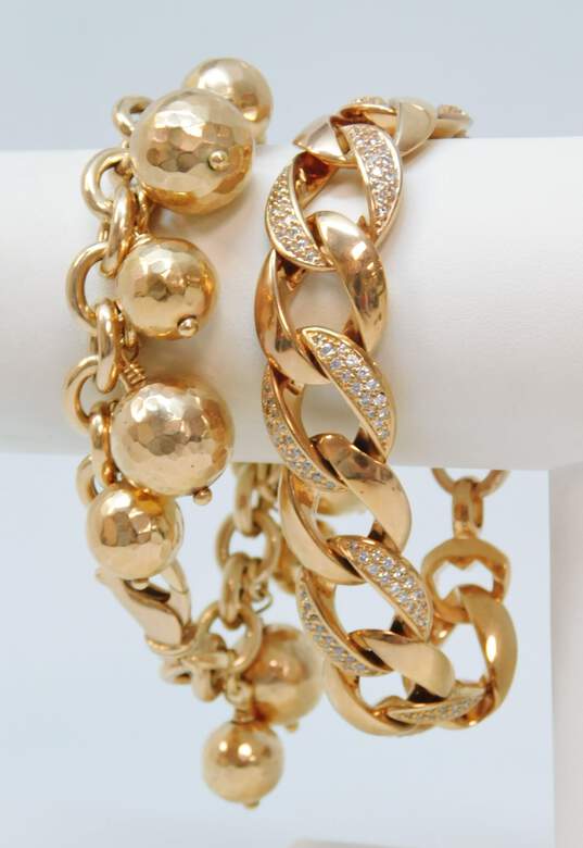 2 Milor Bronze Crystal Curb Chain & Disco Ball Charm Dangle Bracelets 80.2g image number 2