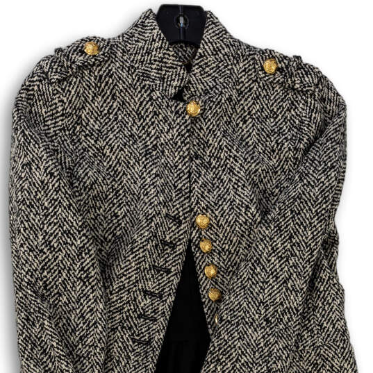 Womens Black White Chevron Long Sleeve Collared Tweed Jacket Size 4 image number 3
