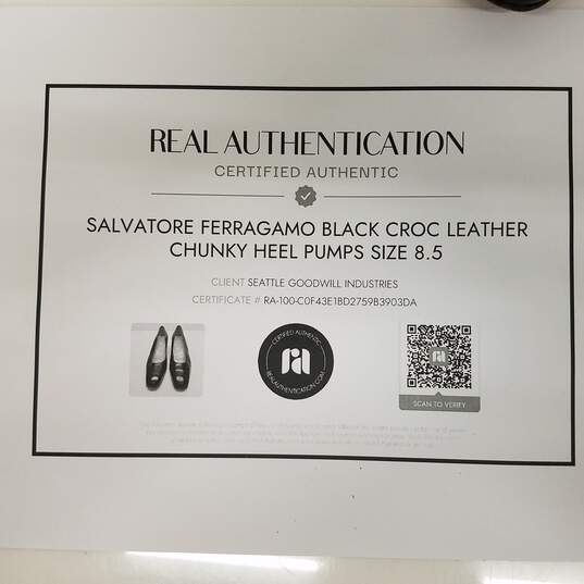 Salvatore Ferragamo Black Croc Leather Chunky Heel Pumps Women's Size 8.5 image number 8