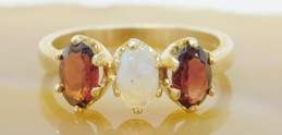 14K Gold Opal Cabochon & Faceted Garnet Band Ring 2.7g