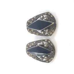 Sterling Silver Marcasite Onyx Clip On Earrings 11.8g alternative image