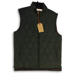 NWT Mens Green Mock Neck Sleeveless Pockets Full-Zip Quilted Vest Size L