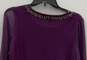Womens Purple Jeweled Round Neck 3/4 Sleeve Pullover Blouse Top Size Medium image number 4