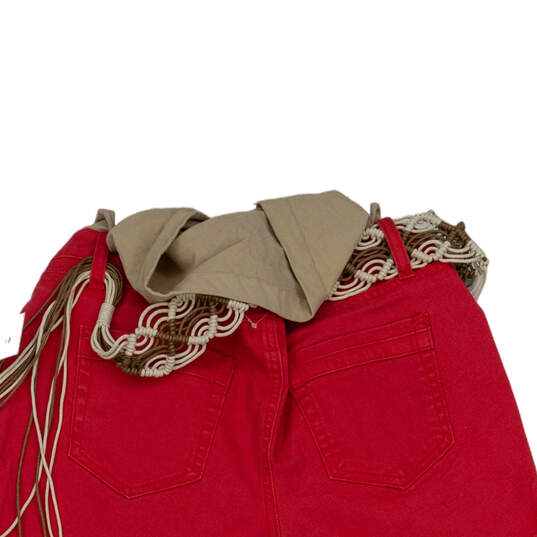NWT Womens Red Elastic Waist Belted Maternity Denim Cut-Off Shorts Size L image number 4