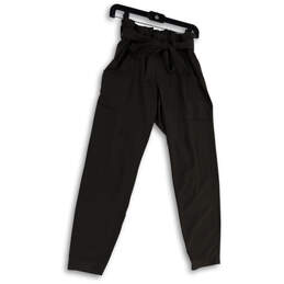 Womens Gray Flat Front Pockets Tie Waist Skinny Leg Paperbag Pants Size 4