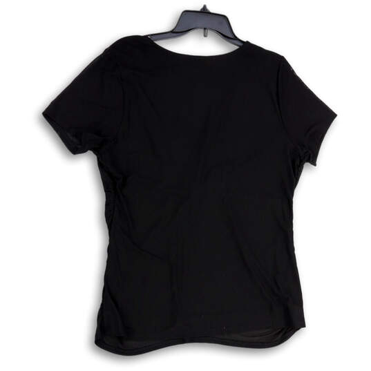 Womens Black V-Neck Side Ruched Short Sleeve Pullover Blouse Top Size 1 image number 2
