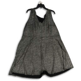 Womens Black Silver V-Neck Sparkle Knit Sleeveless A-Line Dress Size 4