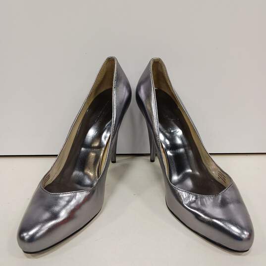 Womens Silver Leather Slip On Pointed Toe Stiletto Pump Heels Size 10M image number 1