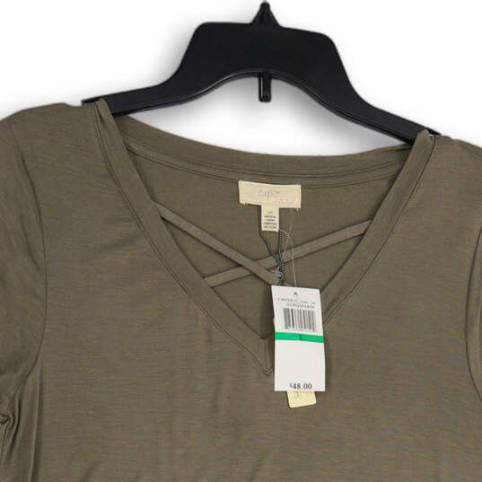 NWT Womens Olive Green V-Neck Short Sleeve Pullover Blouse Top Size Large image number 3