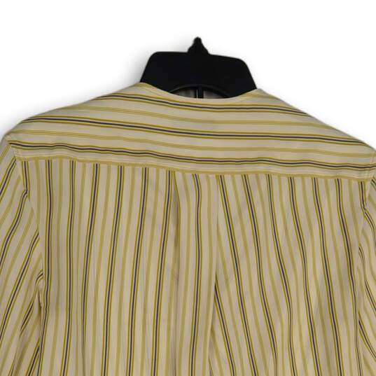 Womens Yellow White Striped Surplice Neck Tie Waist Blouse Top Size Small image number 4