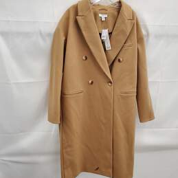Topshop Women's Brown Polyester Blend Double Breasted Overcoat Size 10 NWT