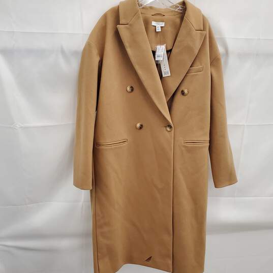 Topshop Women's Brown Polyester Blend Double Breasted Overcoat Size 10 NWT image number 1