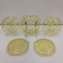 Set of 5 Assorted Vintage Amber Madrid Depression Glass Saucers alternative image