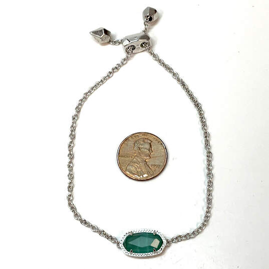 Designer Kendra Scott Silver-Tone Green Crystal Cut Stone Chain Bracelet image number 5