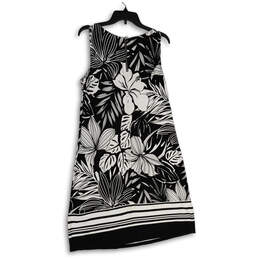 Womens Black White Floral Sleeveless Round Neck Back Zip Shift Dress Size L alternative image