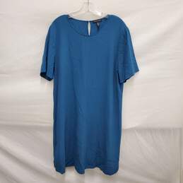 Eileen Fisher WM's Fine Jersey Boat Neck Long Top Teal Tunic Dress Size L/G