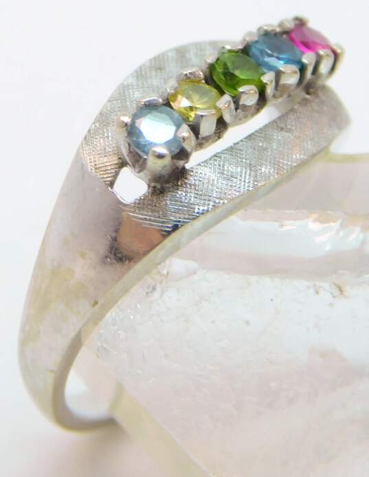 14K White Gold Aqua Pink Spinel Citrine Topaz & Peridot Brushed & Smooth Tapered Band Ring 3.8g image number 2