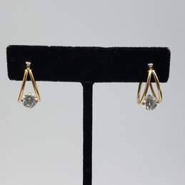 14k Gold Double Hoop Cubic Zirconia Earrings 1.7g