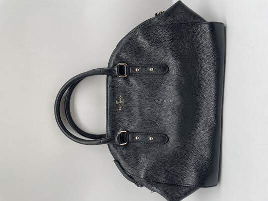 Womens Black Leather Bottom Studs Pockets Double Handle Zipper Satchel Bag image number 1