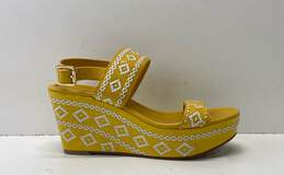 Tory Burch Reena Leather Platform Wedge Sandals Yellow 7