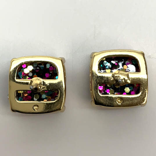 Designer Kate Spade Multicolor Glitter Gold-Tone Square Shape Stud Earring image number 4