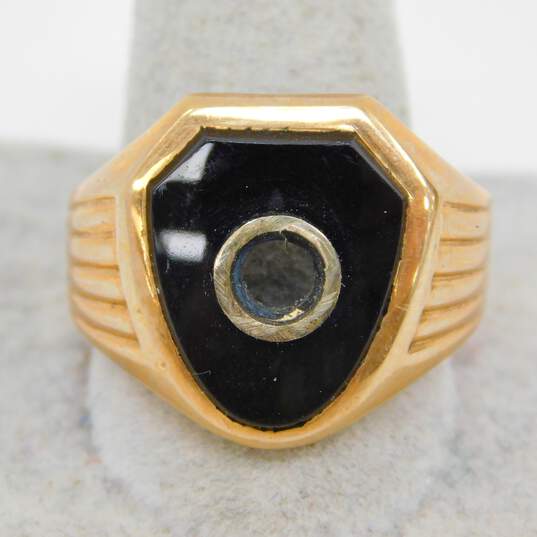 Vintage 10K Yellow Gold Onyx Ring for Repair 7.0g image number 2