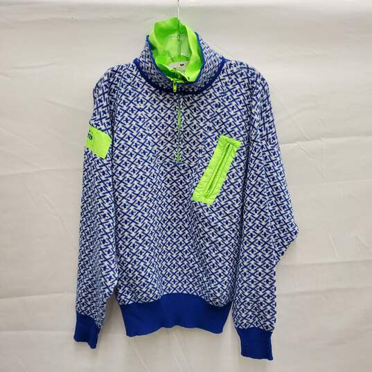 Obermeyer Sport WM's Blue Patten & Yellow Wool Blend Pullover Size L image number 1