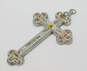 Vintage Silvertone Micro Mosaic Colorful Floral Inlay Cross Statement Pendant 63.8g image number 2