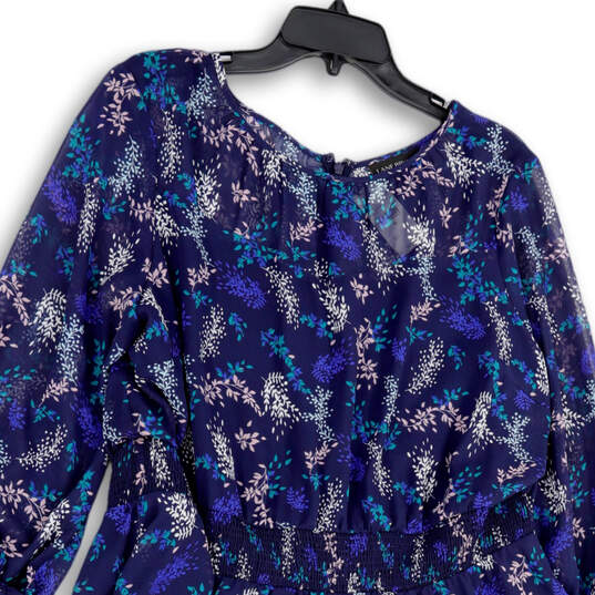 NWT Womens Blue Floral Round Neck Long Sleeve Back Zip Blouson Dress Sz 10 image number 3