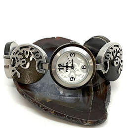 Designer Fossil ES-2051 1108010 C Silver Tone Floral On Wood Wristwatch
