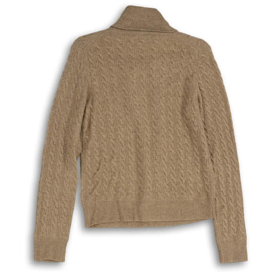 Womens Tan Cable Knit Ruffle Turtleneck Long Sleeve Pullover Sweater Size S image number 2