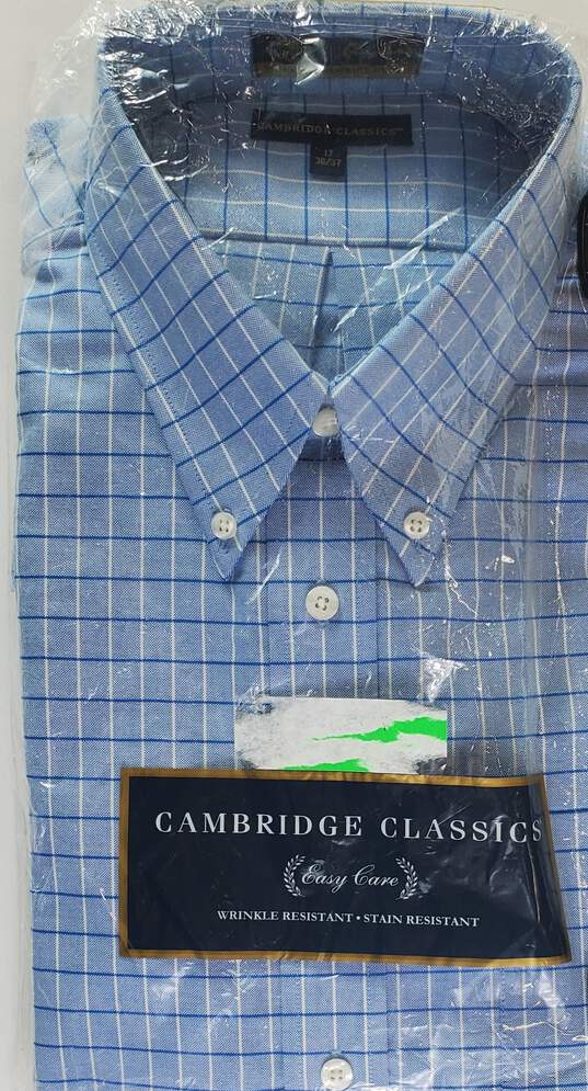 Cambridge Men Blue Button Up Shirt Sz 17 36/37 NWT image number 8