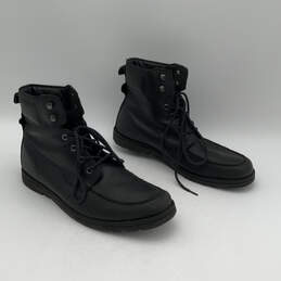 Mens Black Leather Round Toe High Top Lace-Up Combat Boots Size 10.5