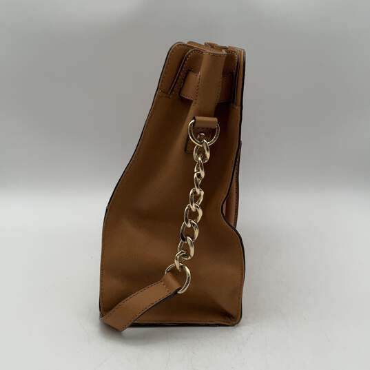 Michael Kors Womens Hamilton Brown Leather Bag Charm Satchel Bag Purse image number 2